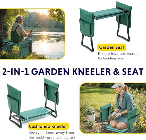 iPower Garden Kneeler and Seat Foldable Kneeling Bench with Sturdy Soft EVA Foam Pad for Outdoor, Fishing, Camping, 2 Tool Pouches Included, Green - Image 6