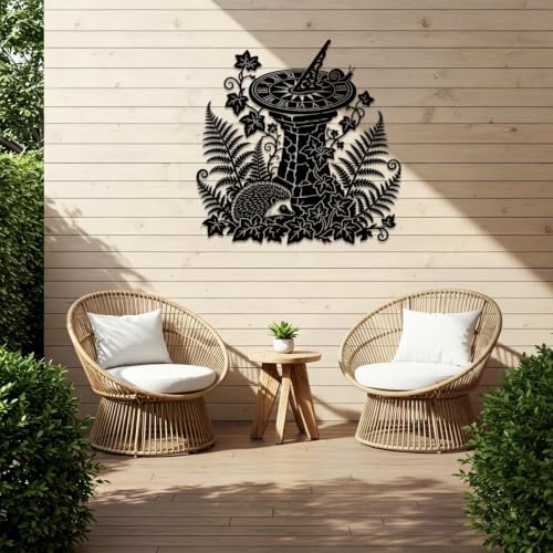 Garden Sundial and Hedgehog Metal Wall Art Metal Signs Metal Outdoor Decor Wall Art Decor Rustic Vintage Artwork Wall Sculpture Hanging Sign Plaque Cute Whimsical Home Decoration Living Room (Black,24 Inches) - Image 7