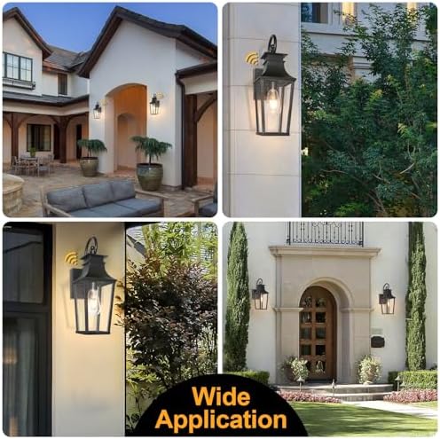 ALVIME Dusk to Dawn Outdoor Wall Lighting, 17 Inch Matte Black Outdoor Sconce Lights, Exterior Light Fixtures for House, Front Door, Porch, Patio, Garage, E26 Base& High Strength Clear Glass - Image 6