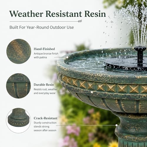 Sunlinua 24H Bird Bath Outdoor Water Fountain with Solar Pump - Image 7