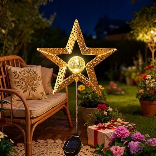 Star Solar Lights Garden Outdoor Decor Waterproof Metal Solar Stakes Lights for Patio Yard Walkway Lawn Patio Garden Gifts by TAKEME