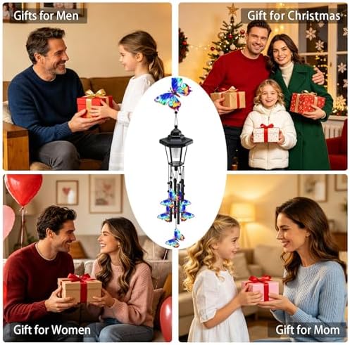 2 Pack Solar Butterfly Wind Chimes, Gifts for Women Mom Grandma Wife Sister Daughter Neighbor, Black Metal Wind Chimes with Wind Catcher, Solar Decor Lights for Outdoor Garden Patio Yard Porch Window - Image 3