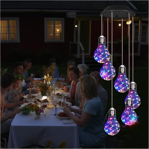 2025 New Colorful Led Solar-Powered Light Bulb Wind Chimes, Mobile Hanging Wind Chime, Outdoor Waterproof Decorative Solar Powered Lights, for Porch Deck Garden Patio Balcony Decor (2 PCS) - Image 2