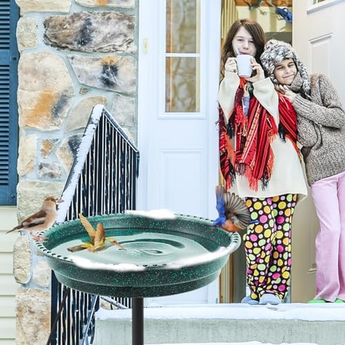 Heated Bird Bath for Outdoors for Winter, 75W Bird Bath Water Heater Bird Bath Deicer,Deep Bowl Thermostatic Control Weather Resistance Available with Stable Metal Pole for All Seasons(Green) - Image 4