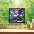 Snowball Gnome Joy Stained Glass Suncatcher – Square Hanging Window Panel for Home or Greenhouse – Whimsical Glass Art Gift for Garden Lovers, Christmas, Halloween, Father Days ukEpWQ - Image 2