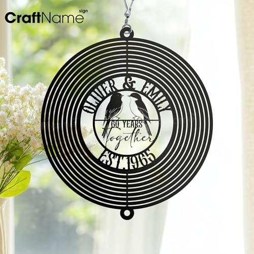 Personalized 60th Anniversary Love Bird Metal Wind Spinner, Garden Spinner Hanging Outdoor Decor, Perfect House Warming Gifts New Home, Custom Gift for Couple Parents Husband Wife - Image 4