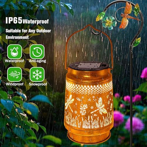 Dragonfly Solar Lanterns Outdoor with Shepherd Hook, Birthday Gift Mothers Day Gift for Women Mom Grandma Wife Daughter, Waterproof LED Hanging Lights, Decor for Yard Garden Patio Porch Lawn Tabletop - Image 6