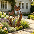 Rustic Bird & Flower Metal Garden Stake, Yard Art Gift, 17.71in by Unknown