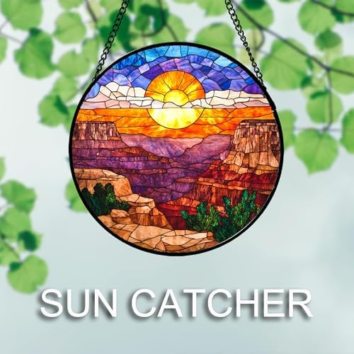 CHATYOUNG Stained Glass Window Hanging Canyon Orange-Red Sunrise Landscape 9.8" - Suncatcher Door Garden Home Decor Birthday Christmas for Men Woman Mom Grandma Dad Friend - Image 4