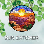 CHATYOUNG Stained Glass Window Hanging Canyon Orange-Red Sunrise Landscape 9.8" - Suncatcher Door Garden Home Decor Birthday Christmas for Men Woman Mom Grandma Dad Friend - Image 4