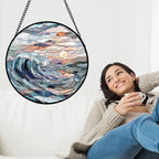 Stained Glass Window Hanging Suncatcher Sunrise Waves Gifts Decor 15" - Image 2