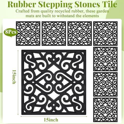 Pangda 8 Pack Rubber Stepping Stones Outdoor, Black, 15 x 15 inch - Image 2