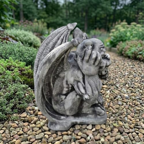 OLOMA Whimsical Smiling Concrete Gargoyle Garden Statue Handcrafted Gothic Outdoor Fantasy Sculpture Yard Patio Porch Landscaping Decor Weather Proof Accent Decor - Image 4