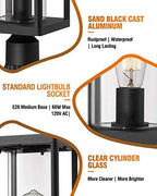 Beionxii Outdoor Post Lights, 20inch Large Modern Large Exterior Post Lantern Pillar Light with Pier Mount Base, Black Cast Aluminum w/Clear Cylinder Glass - A291P-1PK (NOT Solar, 110-120V AC) - Image 3