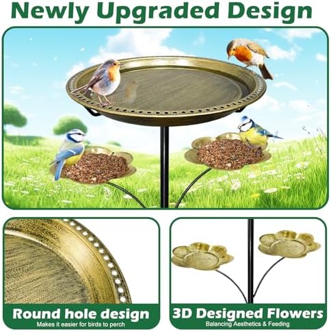 Bird Bath for Outside,Birdbaths with 2 Detachable Flower Feeders - Image 4