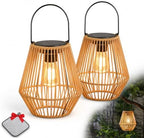 Handwoven Rattan Solar Lantern, Outdoor Hanging Solar Light with Warm LED Glow, Weather Resistant Wicker Style Lamp for Patio, Garden, Yard, Porch, Balcony, Deck and Gazebo Decor (2Pcs) by Unknown