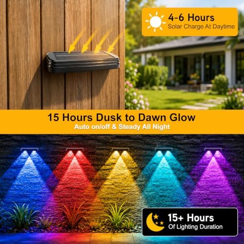 Solar Fence Lights Outdoor Waterproof,9 Modes Color Changing Solar Powered Deck Lights,12H Runtime Optical Lens Lighting for Halloween Christmas Decorations,Patio/Wall/Backyard/Garden/Step(10 Pack) - Image 4