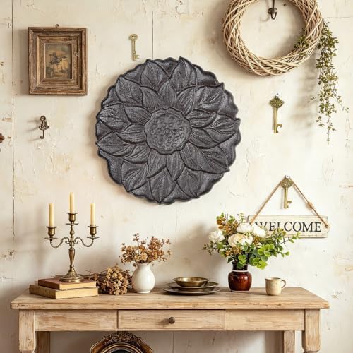 Sungmor Vintage Cast Iron Lotus Stepping Stone, Dark Brown - Image 5