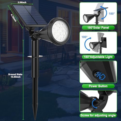 Tadyreal Solar Spot Lights Outdoor Waterproof 180° Adjustable Solar Powered Landscape Lights for Yard 4 Lighting Modes Solar Spotlights for Pathway Garden Outside Wall Pool Porch (6 Pack, Warm White) - Image 6