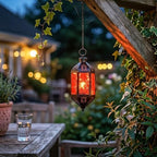 Vela Lanterns Hanging Moroccan Lantern with LED Twinkle Fairy Lights - Exotic Decorative Patio & Porch Decor, Indoor Outdoor Candle Lamp Holder with Chain (13" Large, Color Changing) - Image 3