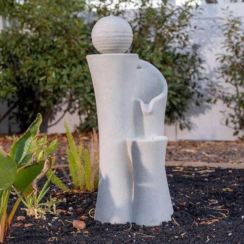 Xbrand 41" Modern Sphere Curve Cascading Fountain, Resin - Image 2