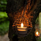Solar Hanging Lanterns Outdoor Waterproof, Rust Iron Ball Candle Holder with Flickering Solar Powered Tea Lights, Perfect Chargeable Solar Lights for Backyard Patio Garden Fence Tree Decoration-4Pack - Image 2