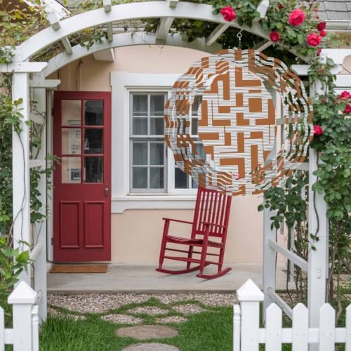 12 Inch Orange Checkered Wind Spinner for Yard and Garden, Geometric Modern Abstract Art Hanging Ornaments Outdoor 3D Kinetic Wind Sculpture Spinners Indoor Outdoor Patio Décor Ornaments Gift - Image 4