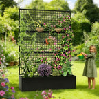 Privacy Planters for Patio – Metal Raised Garden Bed with Trellis and Privacy Screen, 71"×47.2"×16" Planter Box with Drainage Holes for Climbing Plants, Vegetables, and Vines, Outdoor Backyard Black - Image 3