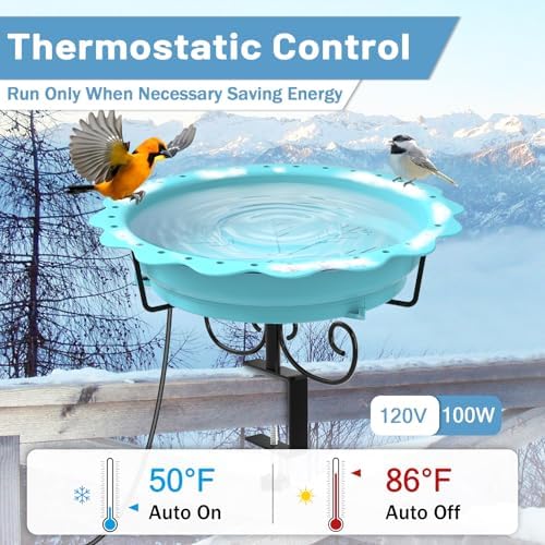 100W Heated Bird Baths for Outdoors, Heated Birdbath Outside Winter, Blue - Image 3