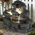 HOMEDIARY 4-Tier Outdoor Water Fountain, 29.7" L Rustic Rock Waterfall Fountain with LED Lights, Stone Texture Floor-Standing Resin Water Feature with Realistic Moss Accents for Patio, Porch & Indoor by HOMEDIARY