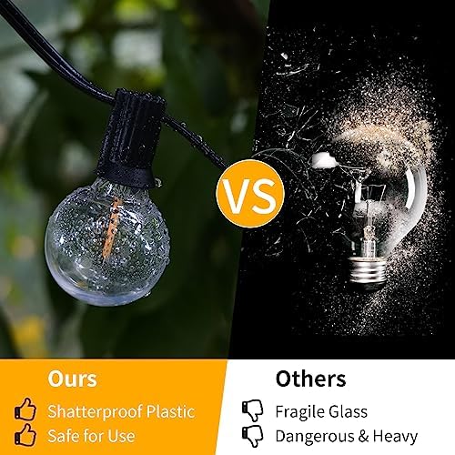 40 ft 25 Warm White G40 LED Outdoor String Light, Plug-in Globe Patio Light - Image 3