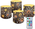 4 Pack Halloween Flickering Flameless Candles with Timers Battery Operated LED Candles with Remote Tea Lights for Trick or Treat Party Home Decorations, Pumpkin Spider Web by Merkmak