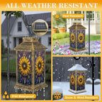 Stained Glass Style Solar Lantern Outdoor Garden Hanging Lantern Sunflower Stained Glass Window Spring Colored Mosaic Waterproof Solar Powered Lighting Outside Table Lamp for Patio Deck Yard - Image 3