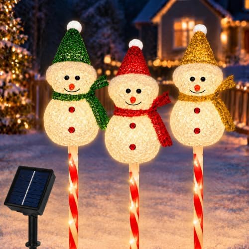 Snowman Solar Christmas Decorations Outdoor, Solar Pathway Stake Lights by Newhale