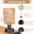 Cordless Rechargeable Outdoor Table Lamps, Battery Operated Table Lamp, Stepless Dimmable for Patio, Living Room, and Bedroom (Bulb Included) - Set of 2 (Beige) - Image 3
