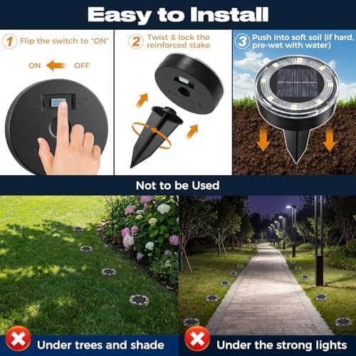 vighep Mini Solar Ground Lights, 24 Pack Solar Lights Outdoor Waterproof, Upgraded LED Flat Landscape Lighting for Outside Pathway Garden Patio Yard Driveway,Warm White - Image 5