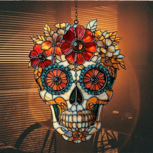 Floral Sugar Skull Acrylic Suncatcher - Image 7