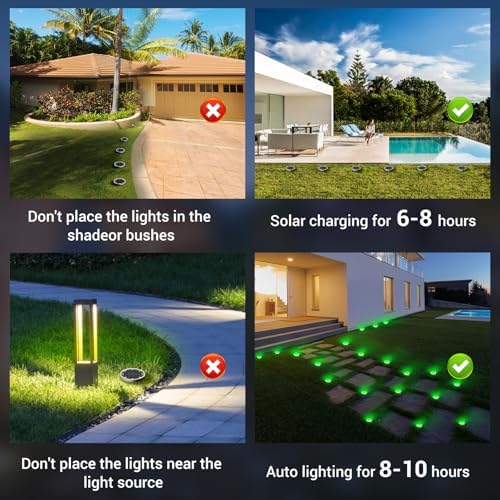 Peasur Solar Ground Lights Outdoor, 12 Pack Flat Solar Powered Disc Lights, IP68 Waterproof, Anti-Rust, Landscape Lighting for Pathway Garden Yard Lawn Walkway Landscape Driveway, Green - Image 7
