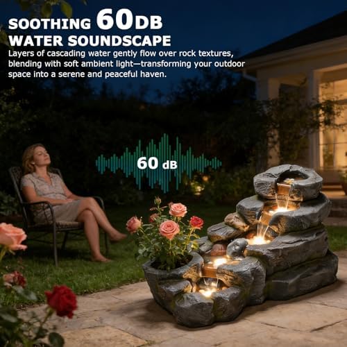 38.2" L Garden Water Fountain Outdoor Waterfall with LED Light - Image 4