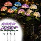 Fairy Hydrangea Solar Lights Outdoor Waterproof, 4Pcs Solar Flowers Outdoor Garden Realistic Artificial Flower Stake LED Garden Decor for Pathway Patio Yard Lawn (Purple (4Pcs)) by Unknown