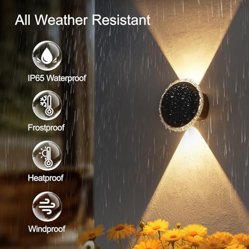 Ellasay Solar Fence Lights Outdoor: 360° Circular Lighting Solar Powered Wall Lights 12 Hours Long Runtime Up and Down Waterproof IP65 & 3 Modes High Brightness LED Focus Lens for Fence/Yard - 8 Pack - Image 5