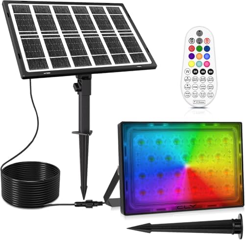 CLY Color Changing Solar Lights with Remote RGB Outdoor Solar Flood Light by CLY