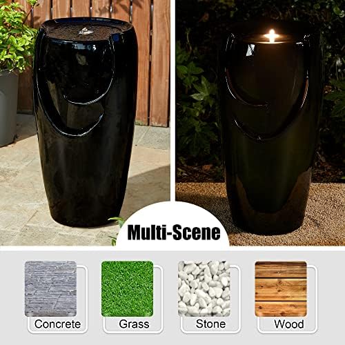 Glitzhome 29.25" H Oversized Ceramic Vase Outdoor Water Fountain Tall Patio Garden Water Fountain with LED Light and Submersible Pump Yard Art Decor, Black, 29.25”H - Image 5