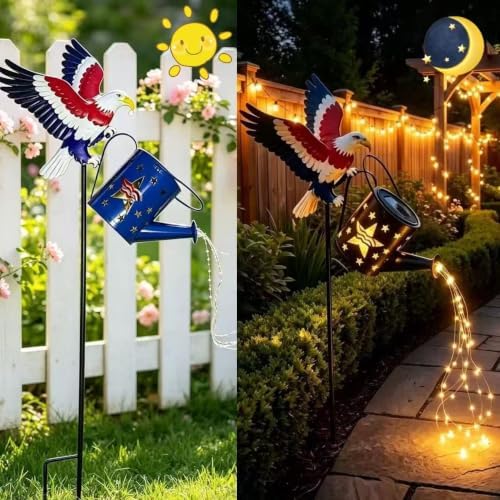 Solar Eagle Garden Lights，Eagle Garden Decor with Solar Watering Can，Solar Powered Waterfall Lights for Garden Yard Path by Unknown