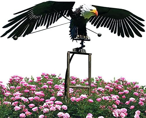 Garden Eagles Stake Ornament Art Bird Flapping Windmill Outdoor Metal Stake Rocking Balancing Flying Wind Spinner Yard Vintage Sculptures,Black,116 * 41cm - Image 2