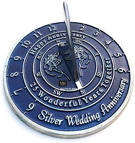 NauticalMart 25th Anniversary Sundial Gift – Silver Wedding Gift for Couples, Parents, Husband & Wife Present to Celebrate 25 Years of Marriage and Togetherness by NauticalMart