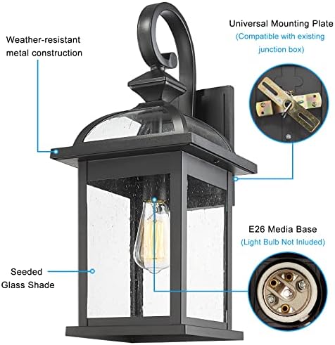 Darkaway Outdoor Lights Fixtures Wall Mount, Large 22inch Outdoor Wall Sconce Lights with Seeded Glass Waterproof Outside Exterior Lights Fixture for House Front Porch Patio （Large, Black） - Image 4