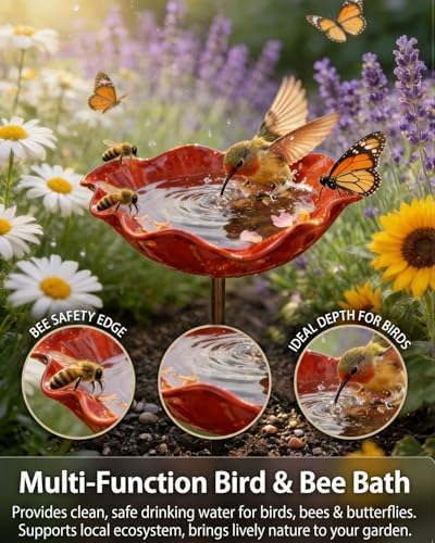 Handmade Flower Garden Stake Decorative,Metal Bee Watering Station Bird Bath Bowl,Mini Small Grace Outdoor Butterfly Pollinator Water Features Sculptures and Decor Wildflower Wildflower for Outside - Image 6