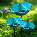 Metal Flower Garden Stakes with Bee Bath & Bird Water Bowl,Pollinator Watering Station,Hummingbird Bath Cup for Outdoor Yard Decor(Blue,3PC) by Unknown
