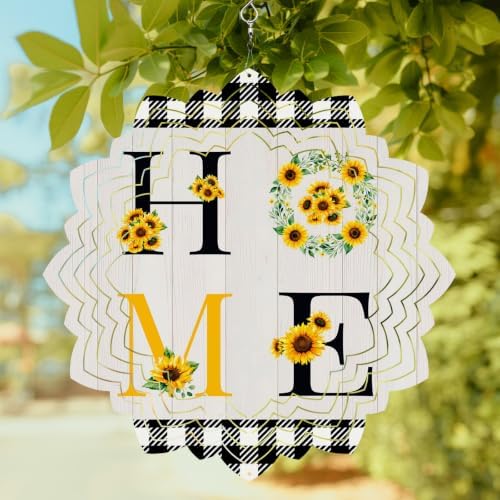 12 Inch Farmhouse Sunflower Wind Spinner for Yard and Garden, Yellow Black Floral Buffalo Plaid Hanging Ornaments Outdoor 3D Kinetic Wind Sculpture Spinners Indoor Outdoor Patio Décor Ornaments Gift - Image 2